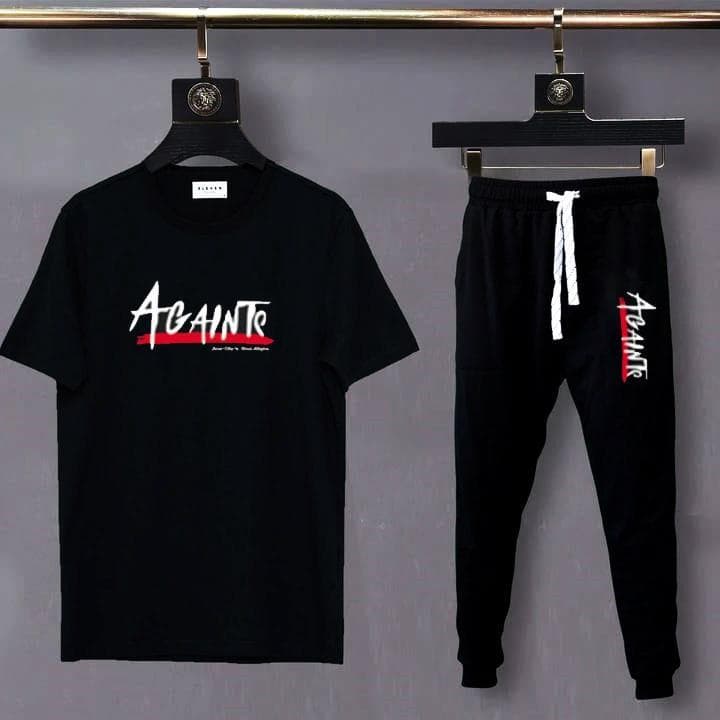 Mens cotton printed tracksuit summer slim fit